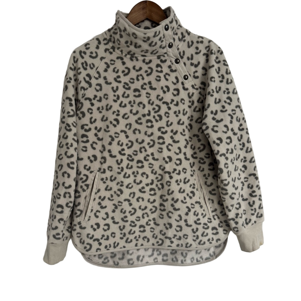 GreenTea Fleece Sweater Women’s Size Medium Long Sleeve Leopard Print Mock Neck